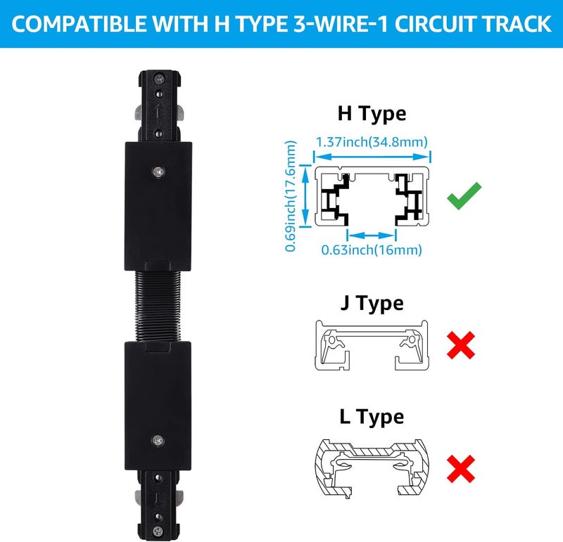 LEONLITE H Track Flexible Connector, H Type Single Circuit 3-Wire-1 Track Lighting Kit, UL Listed, Flame Retardant Material, Black - Image 4